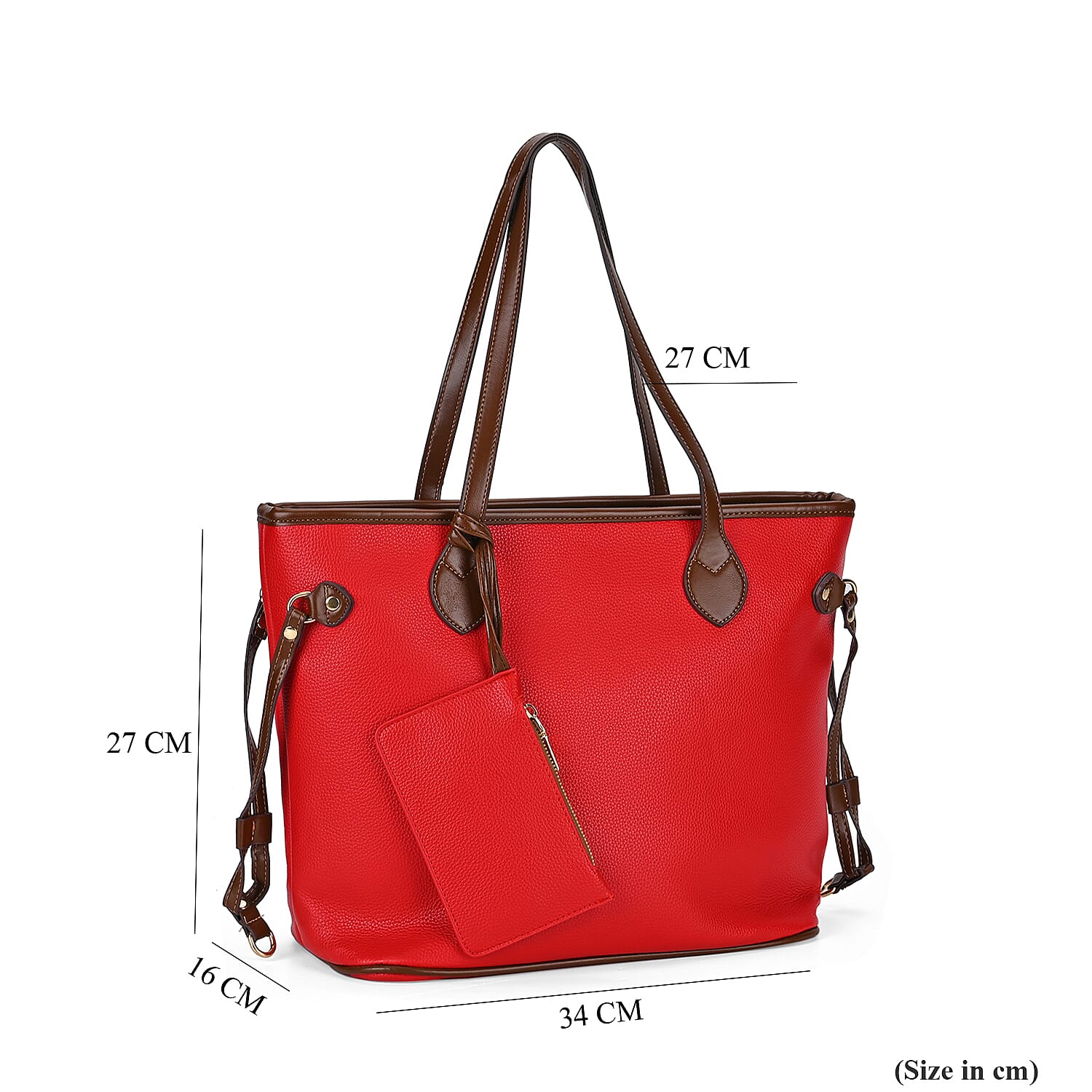Leatherette Tote Bag with Pouch - Red