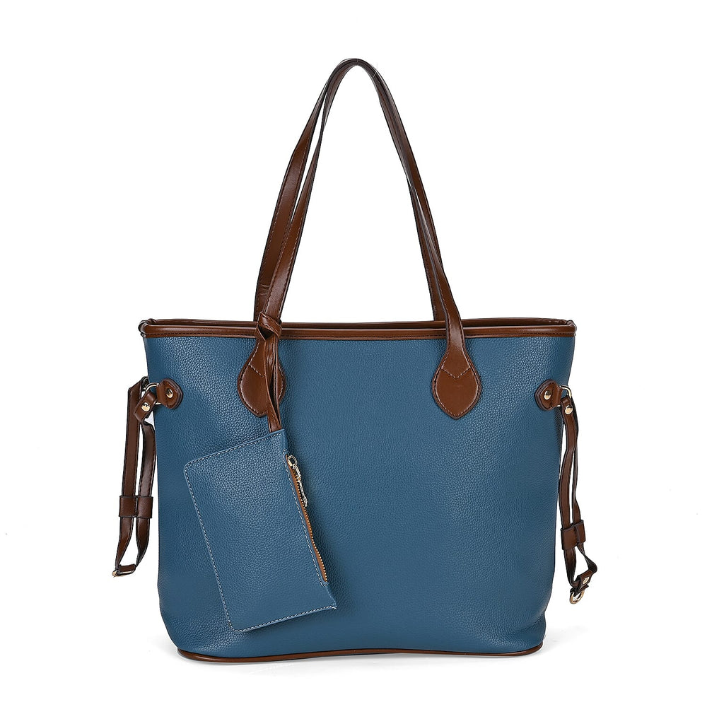 Leatherette Tote Bag with Pouch - Teal