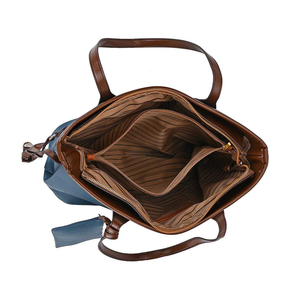 Leatherette Tote Bag with Pouch - Teal