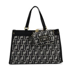 Set of 2 Monogram Tote Bag with Small Matching Bag - Black & Off-White