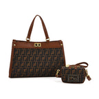 Set of 2 Monogram Tote Bag with Small Matching Bag - Tan & Black