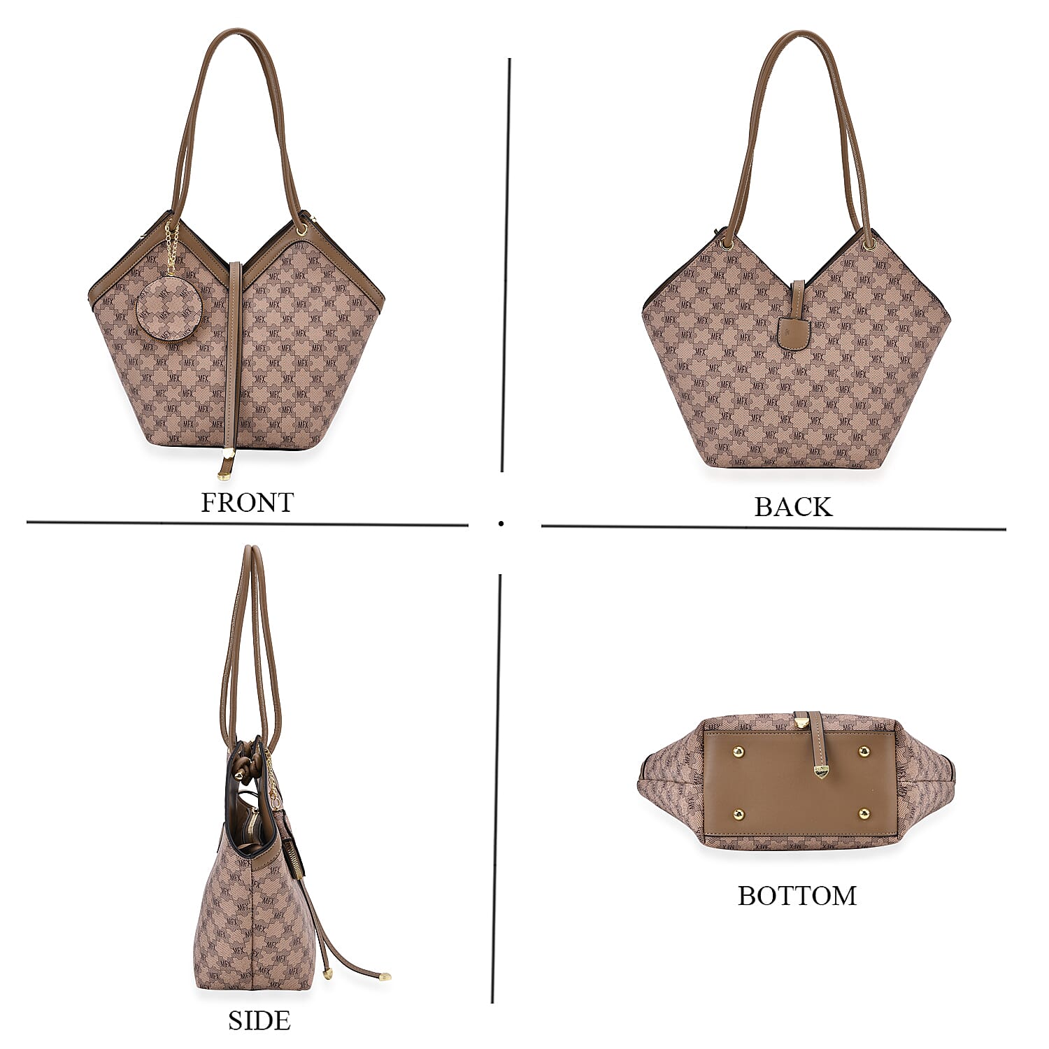 PU Patterned Tote Bag (Size 38x51x13 cm) - Brown & Coffee