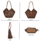 DESIGNER INSPIRED - 3 Piece Set - Patterned Tote Bag with Zipper Bag - Coffee