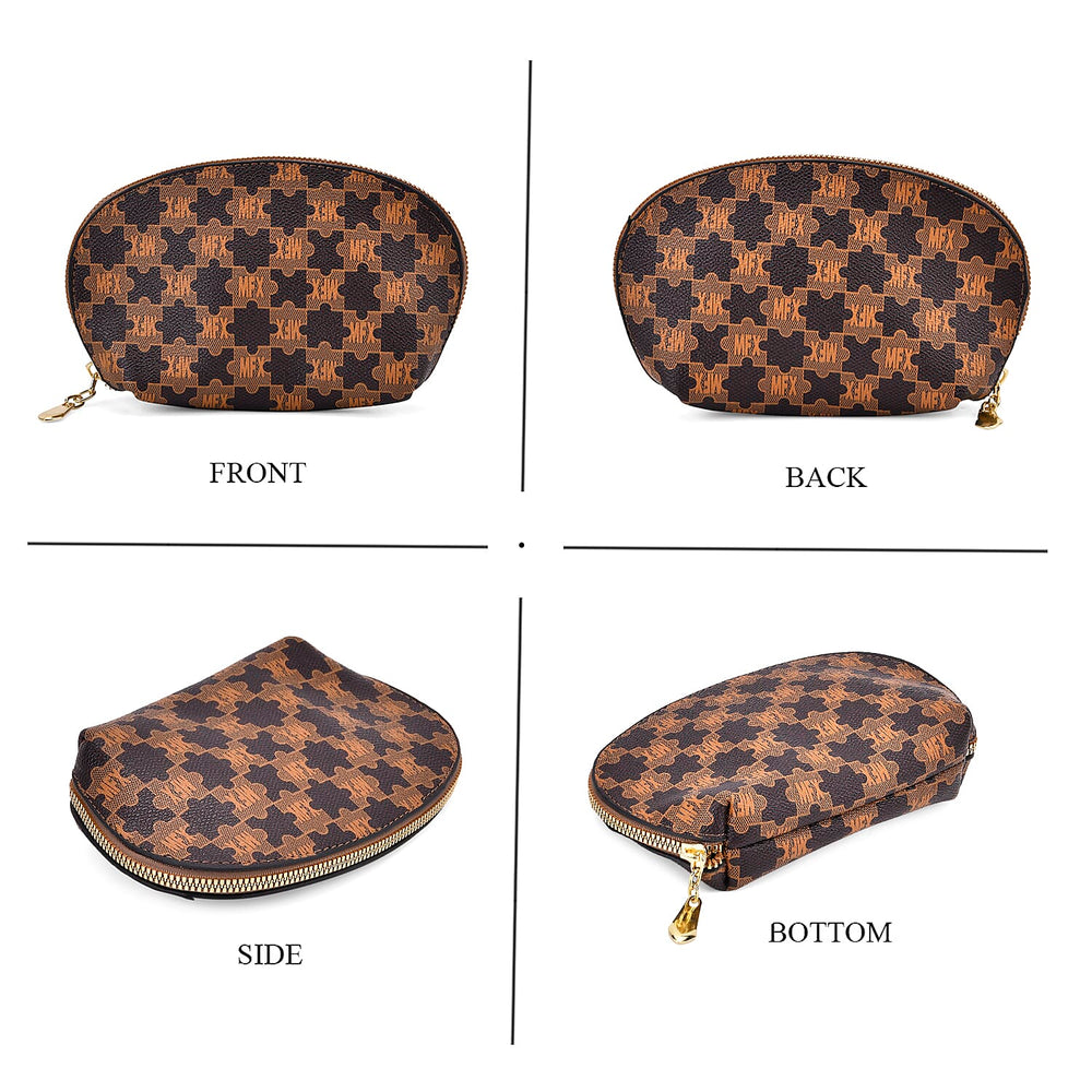 DESIGNER INSPIRED - 3 Piece Set - Patterned Tote Bag with Zipper Bag - Coffee