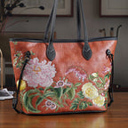 Floral Embroidered Tote Bag - Terracotta