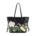 Floral Embroidered Tote Bag - Black