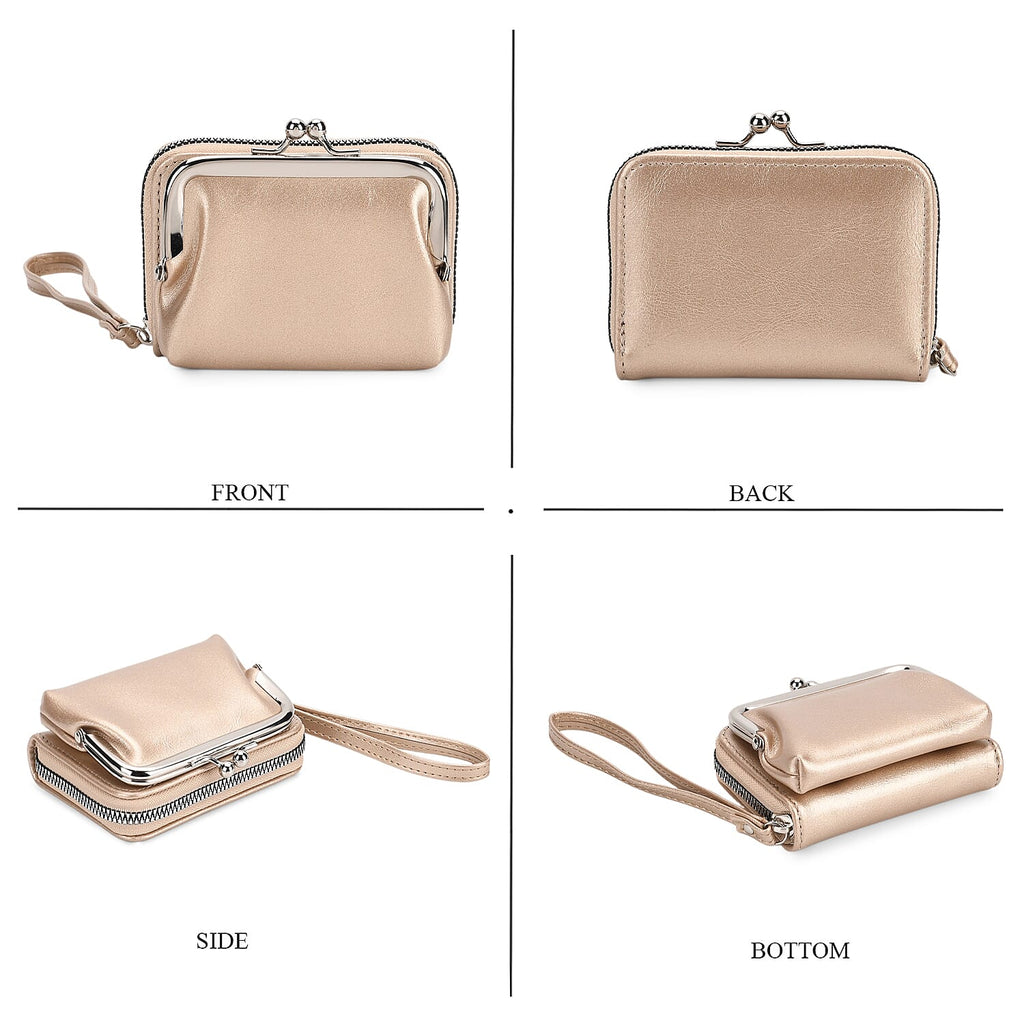 2-in-1 Wristlet Gold RFID Classic Kiss-Lock Wallet