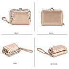 2-in-1 Wristlet Gold RFID Classic Kiss-Lock Wallet