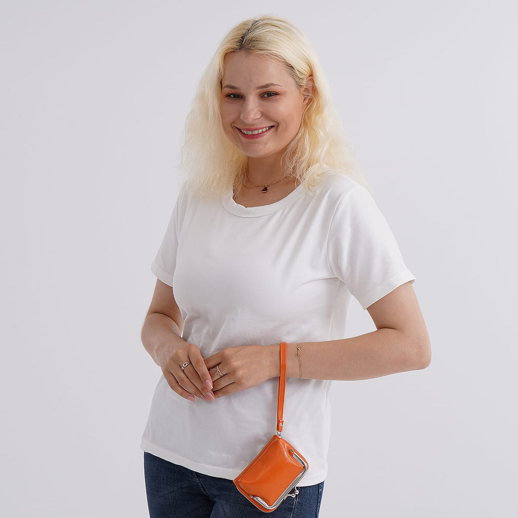 2-in-1 Wristlet Orange RFID Classic Kiss-Lock Wallet
