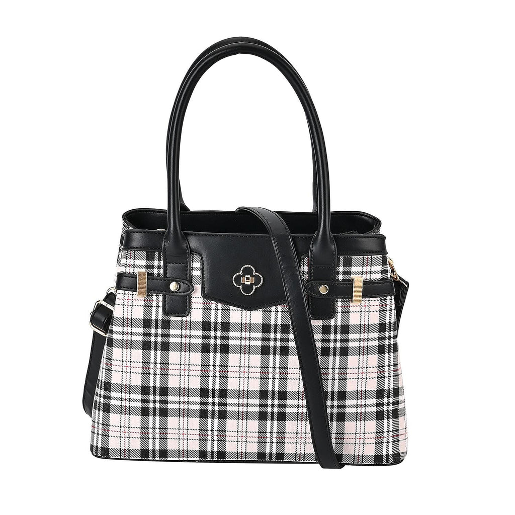 Designer Inspired Closeout - Plaid Crossbody Bag With Handle Drop - Black