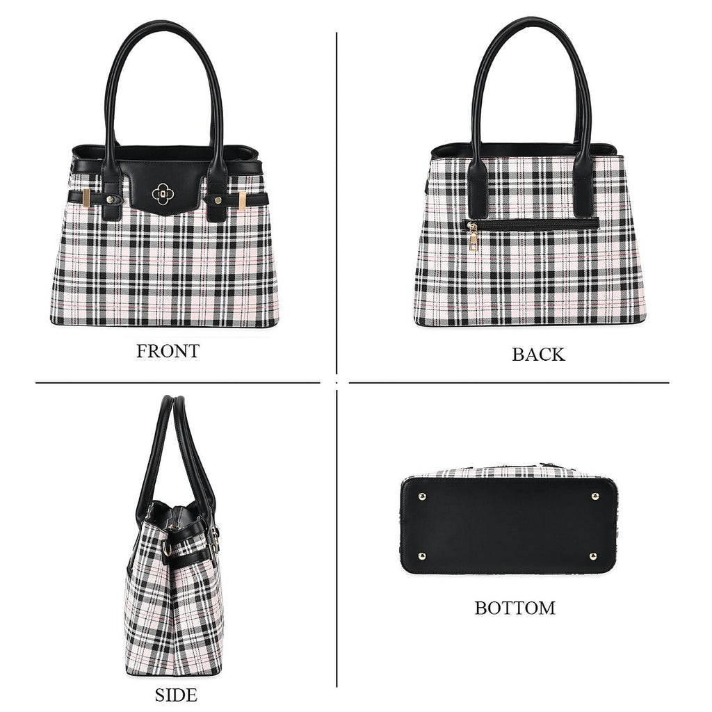 Designer Inspired Closeout - Plaid Crossbody Bag With Handle Drop - Black