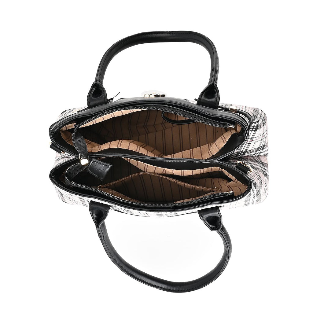 Designer Inspired Closeout - Plaid Crossbody Bag With Handle Drop - Black