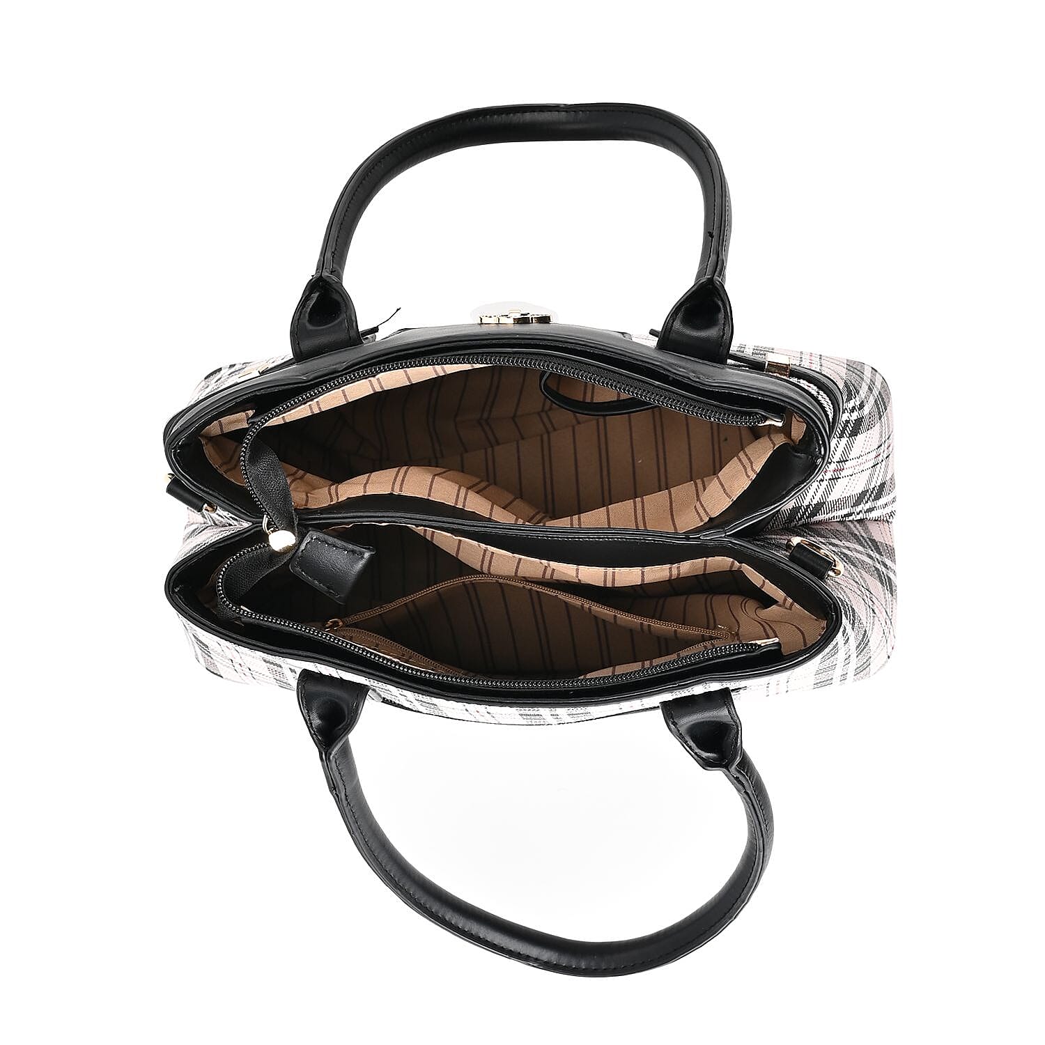 Designer Inspired Closeout - Plaid Crossbody Bag With Handle Drop - Black