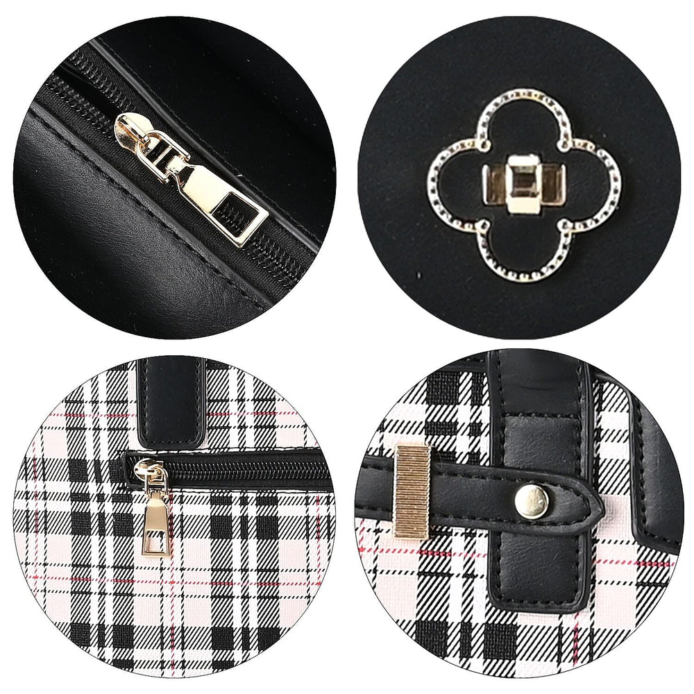 Designer Inspired Closeout - Plaid Crossbody Bag With Handle Drop - Black