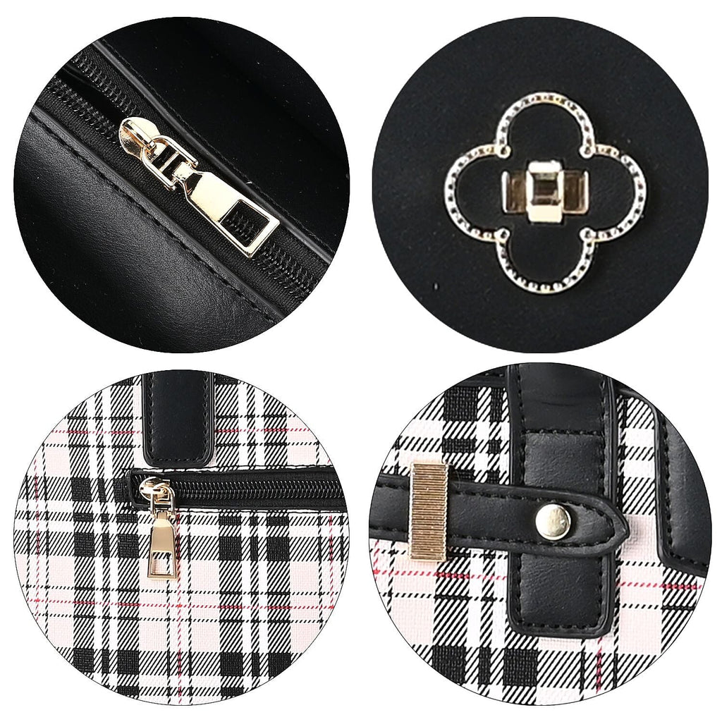 Designer Inspired Closeout - Plaid Crossbody Bag With Handle Drop - Black