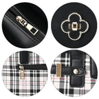 Designer Inspired Closeout - Plaid Crossbody Bag With Handle Drop - Black
