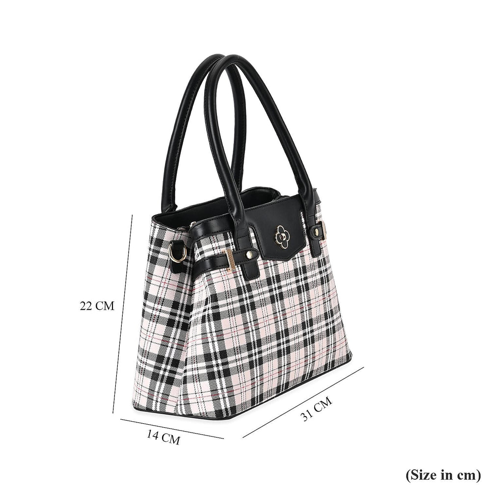 Designer Inspired Closeout - Plaid Crossbody Bag With Handle Drop - Black