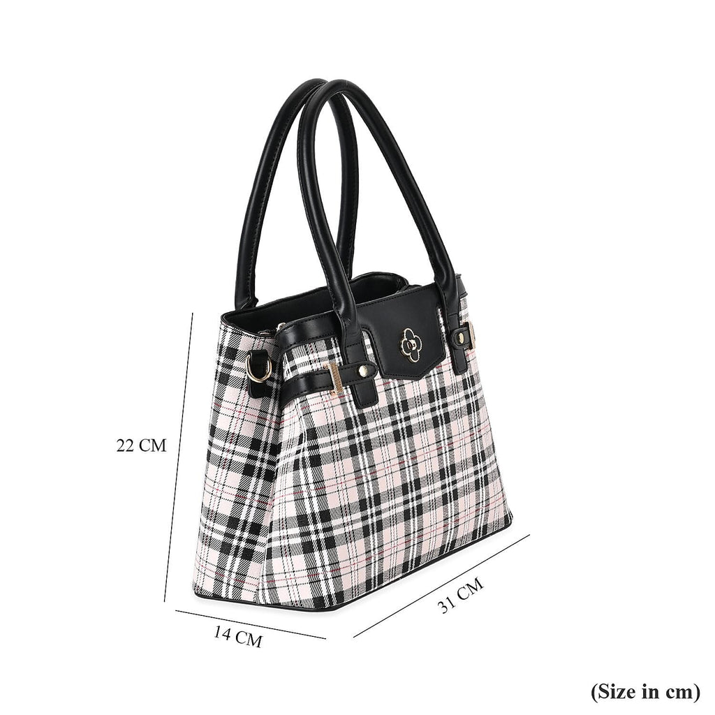 Designer Inspired Closeout - Plaid Crossbody Bag With Handle Drop - Black