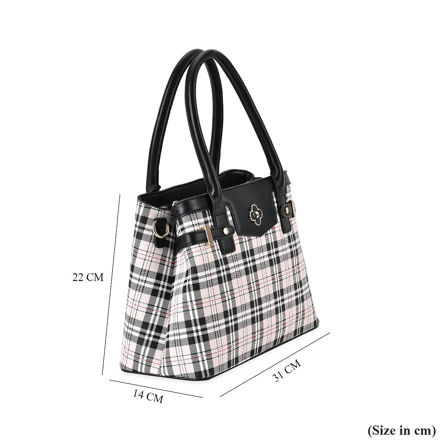 Designer Inspired Closeout - Plaid Crossbody Bag With Handle Drop - Black