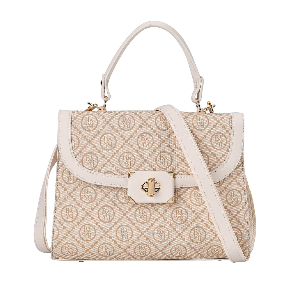 Leatherette Printed Crossbody Bag with Convertible Strap - Handle Drop - Off White