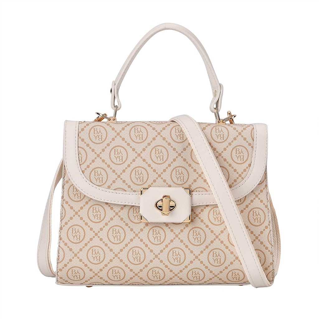 Leatherette Printed Crossbody Bag with Convertible Strap - Handle Drop - Off White
