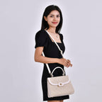 Leatherette Printed Crossbody Bag with Convertible Strap - Handle Drop - Off White