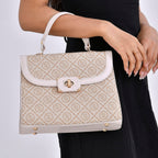 Leatherette Printed Crossbody Bag with Convertible Strap - Handle Drop - Off White