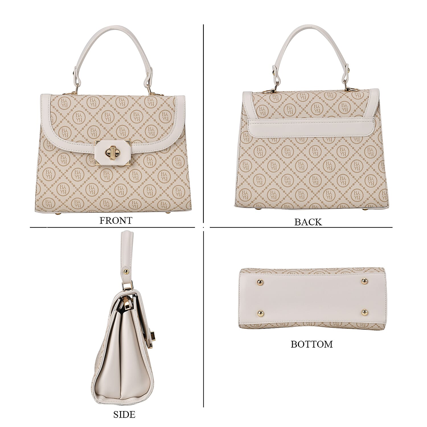 Leatherette Printed Crossbody Bag with Convertible Strap - Handle Drop - Off White