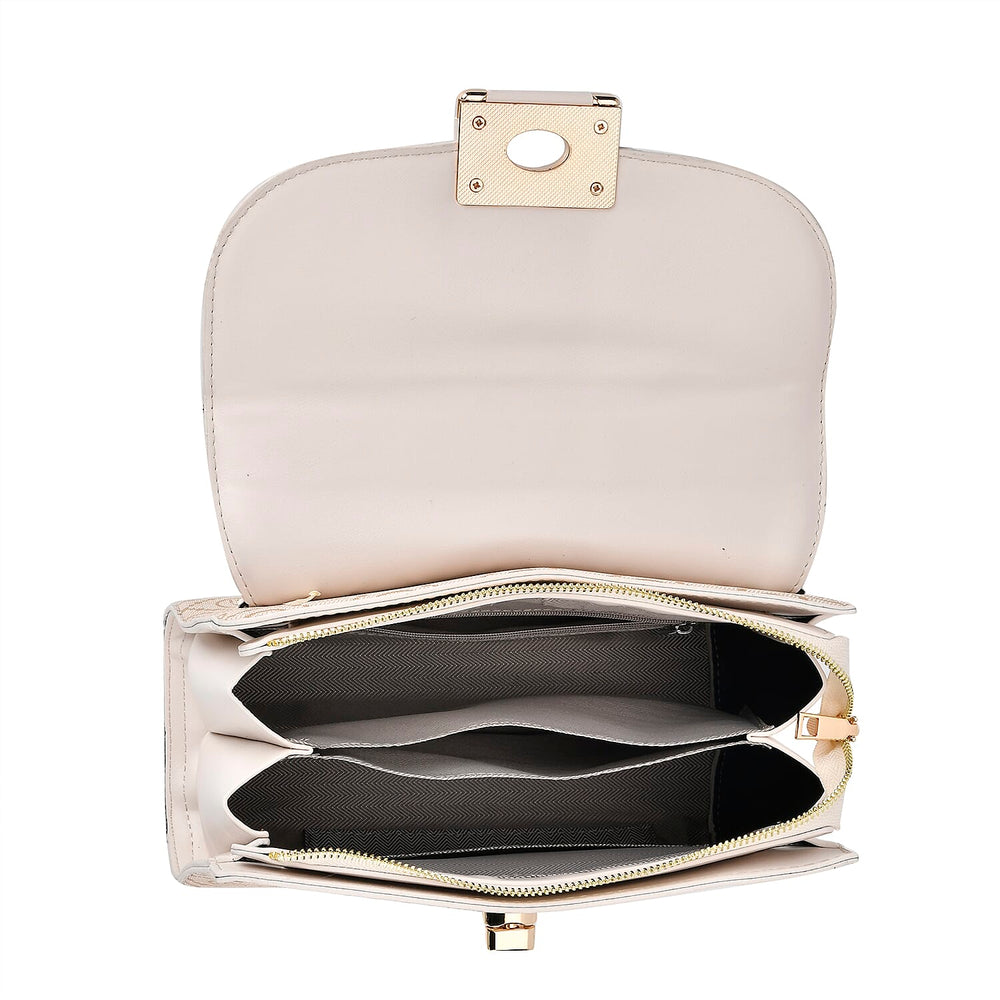 Leatherette Printed Crossbody Bag with Convertible Strap - Handle Drop - Off White