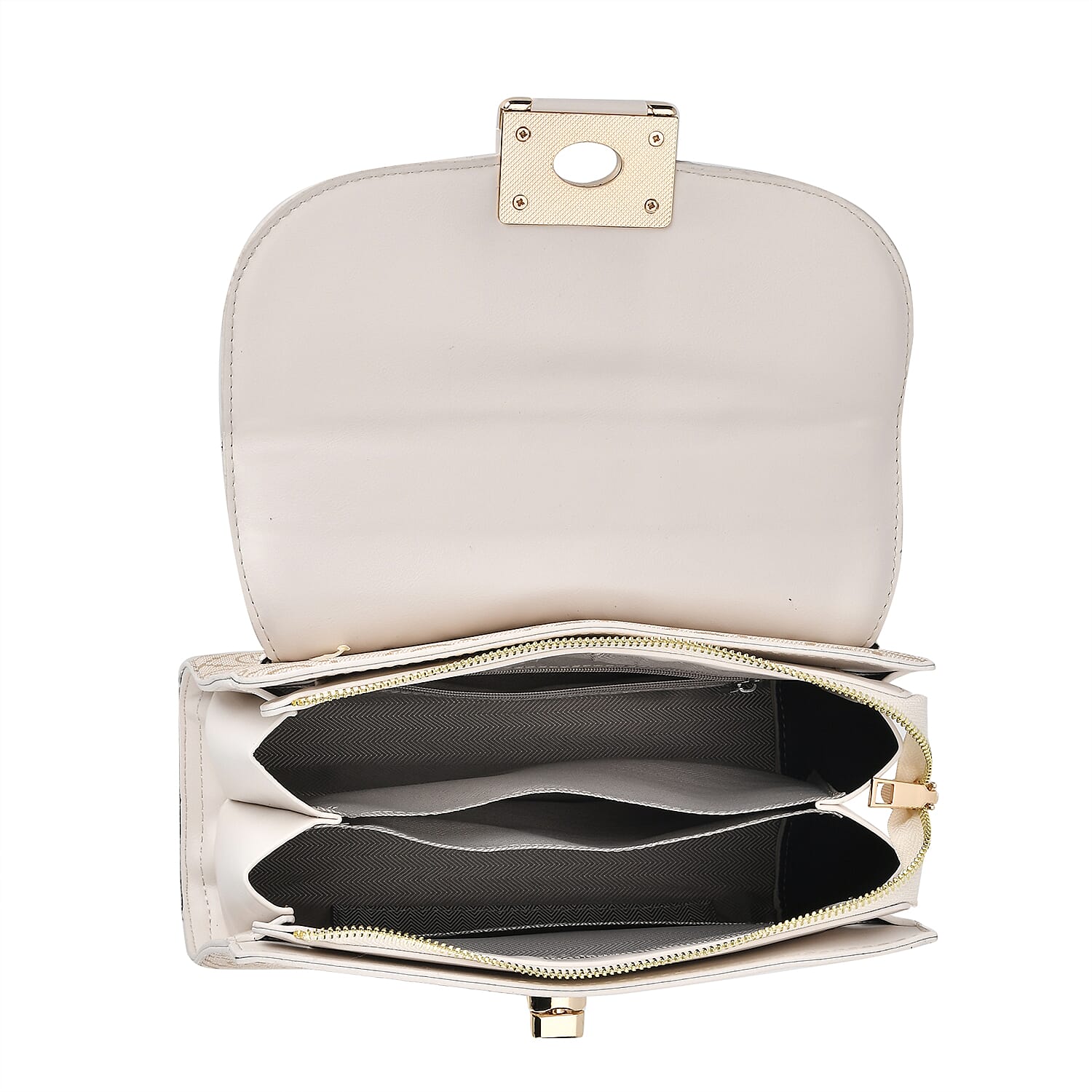 Leatherette Printed Crossbody Bag with Convertible Strap - Handle Drop - Off White
