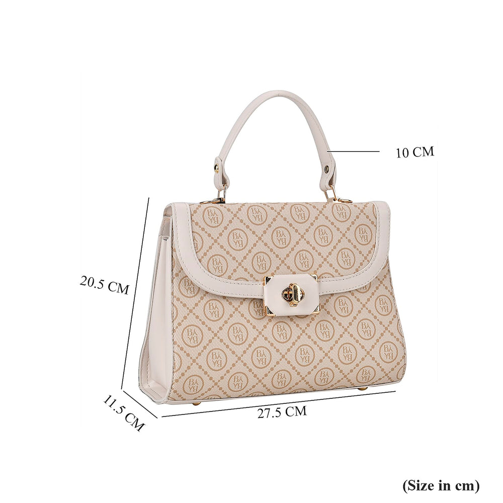 Leatherette Printed Crossbody Bag with Convertible Strap - Handle Drop - Off White