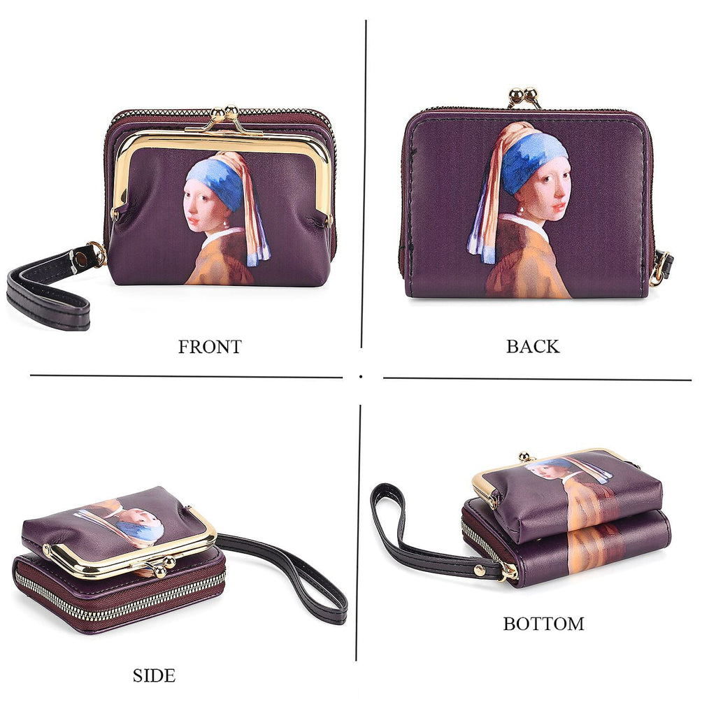 Girl with a Pearl Earring Print RFID Wallet - Dark Purple