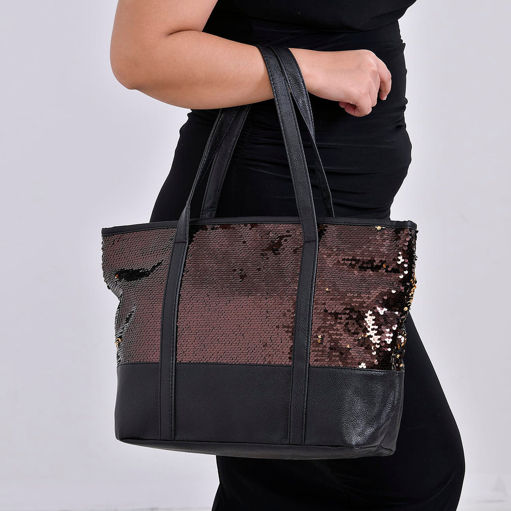 Sequin Tote Bag (Size 45x14x29 cm) - Bronze
