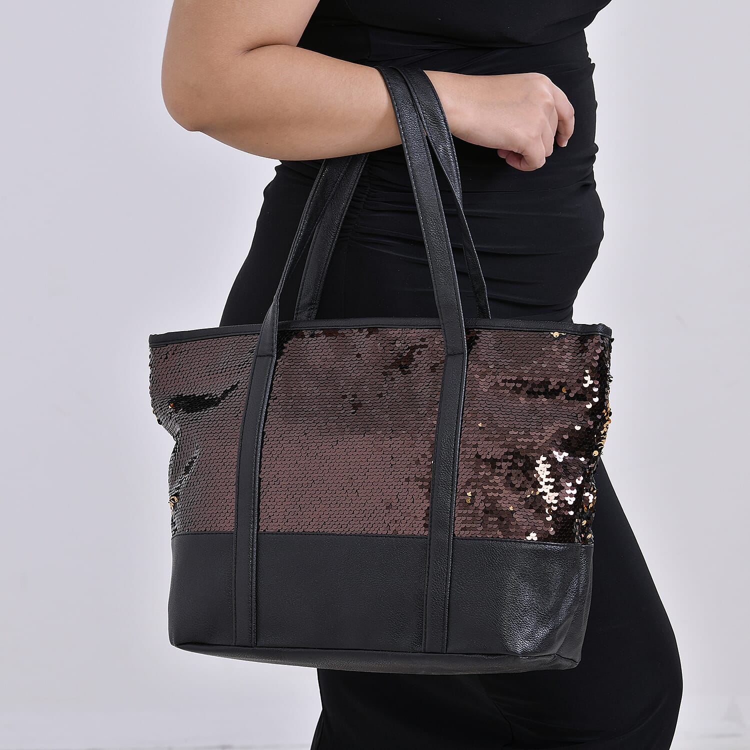 Sequin Tote Bag (Size 45x14x29 cm) - Bronze
