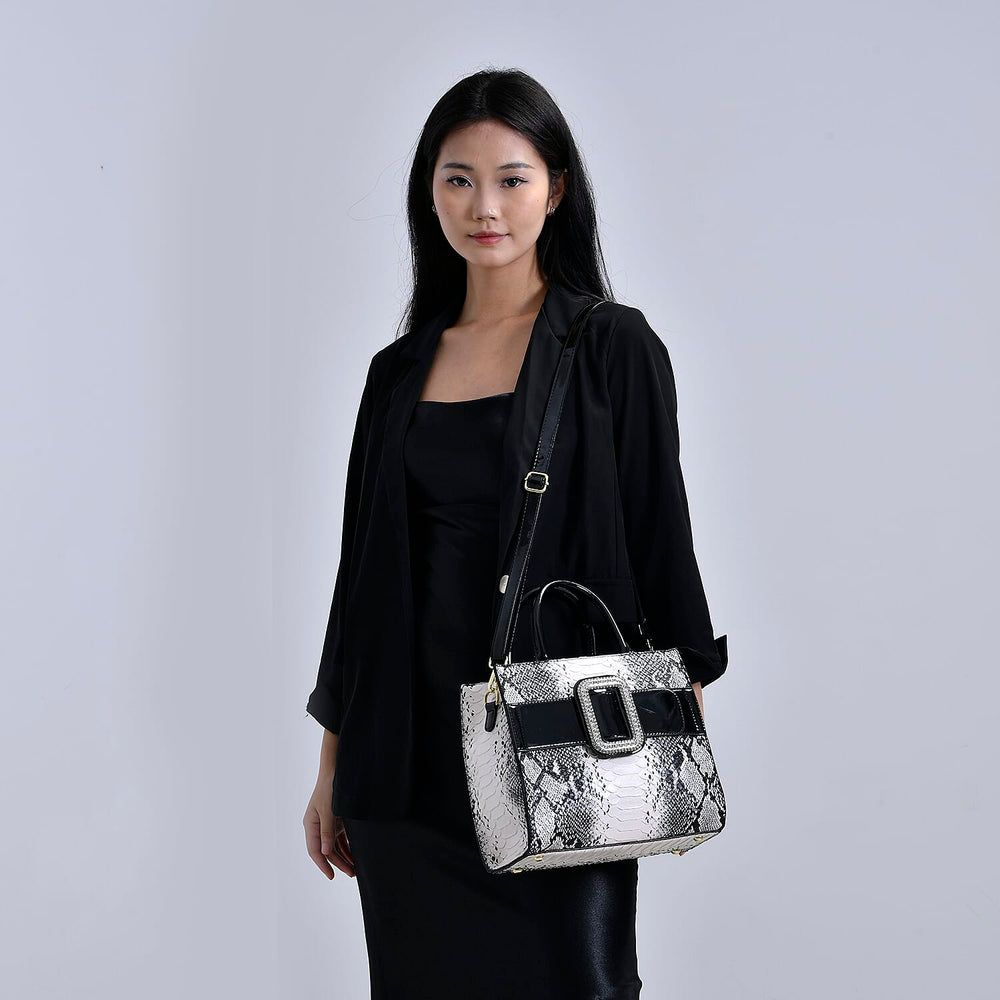 Snake Embossed Crossbody Bag - Black
