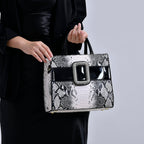 Snake Embossed Crossbody Bag - Black