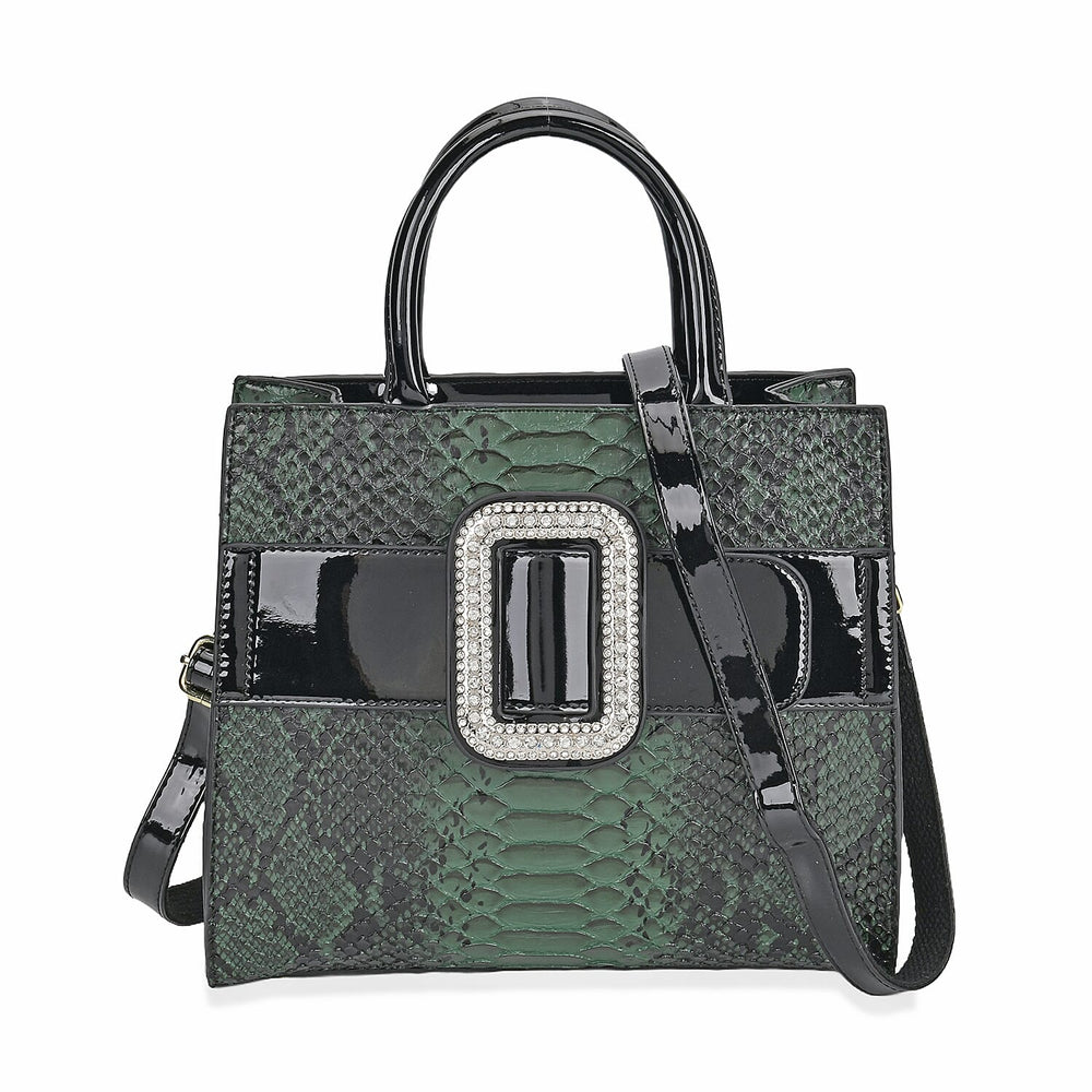 Snake Skin Pattern Crossbody Bag - Green - Black