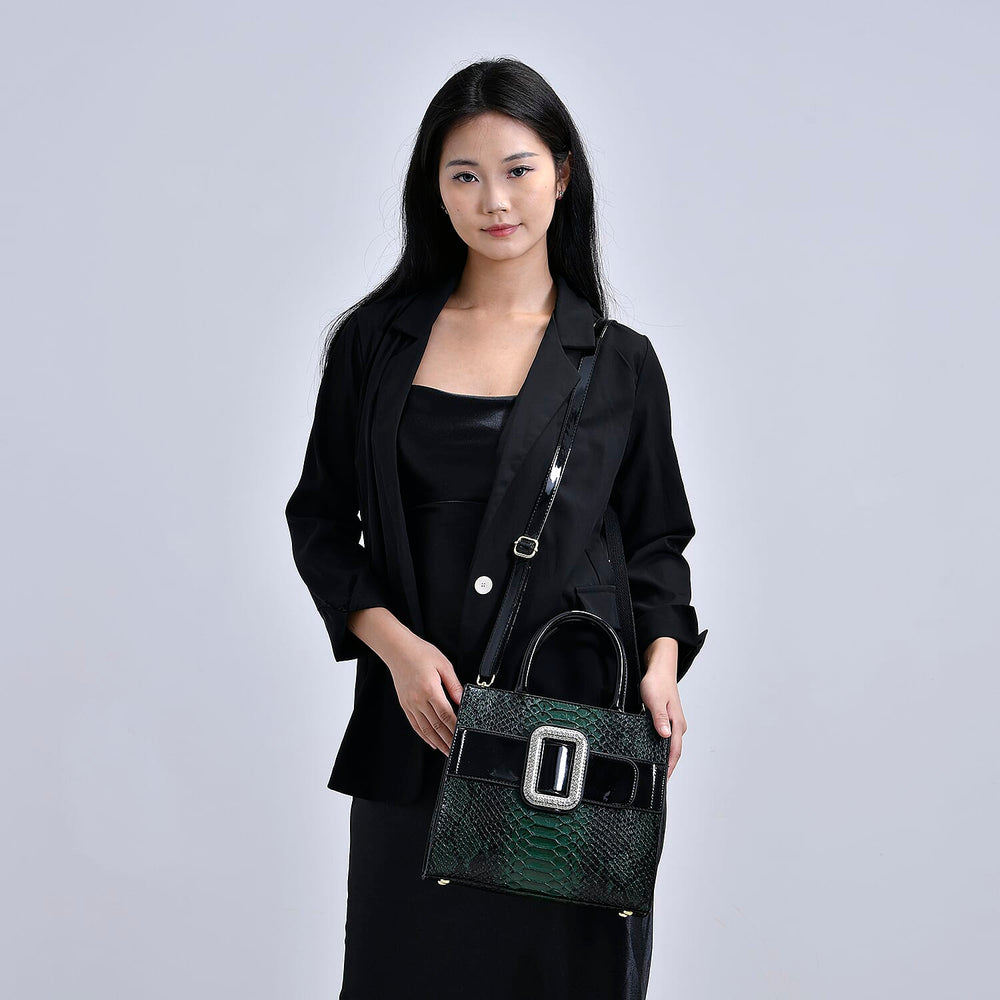 Snake Skin Pattern Crossbody Bag - Green - Black