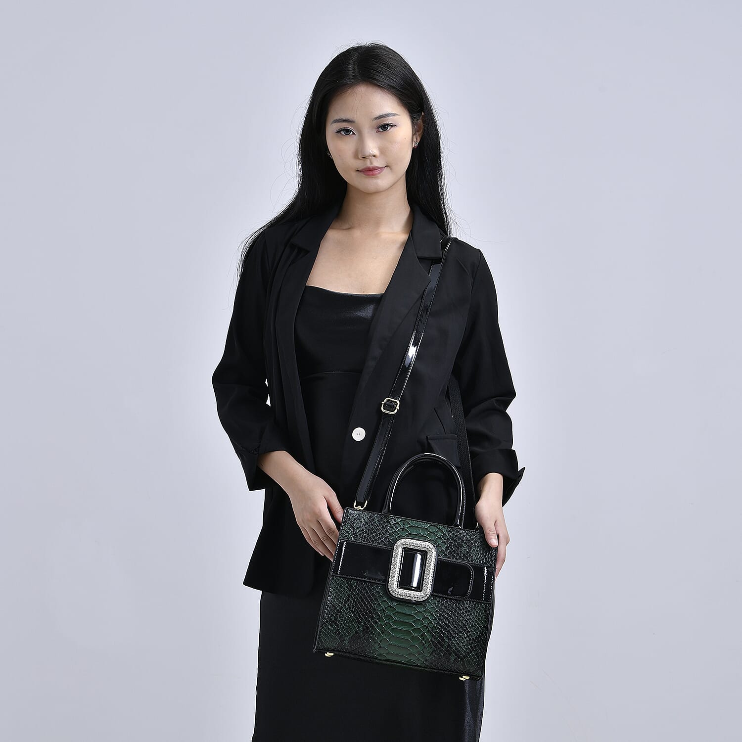 Snake Skin Pattern Crossbody Bag - Green - Black