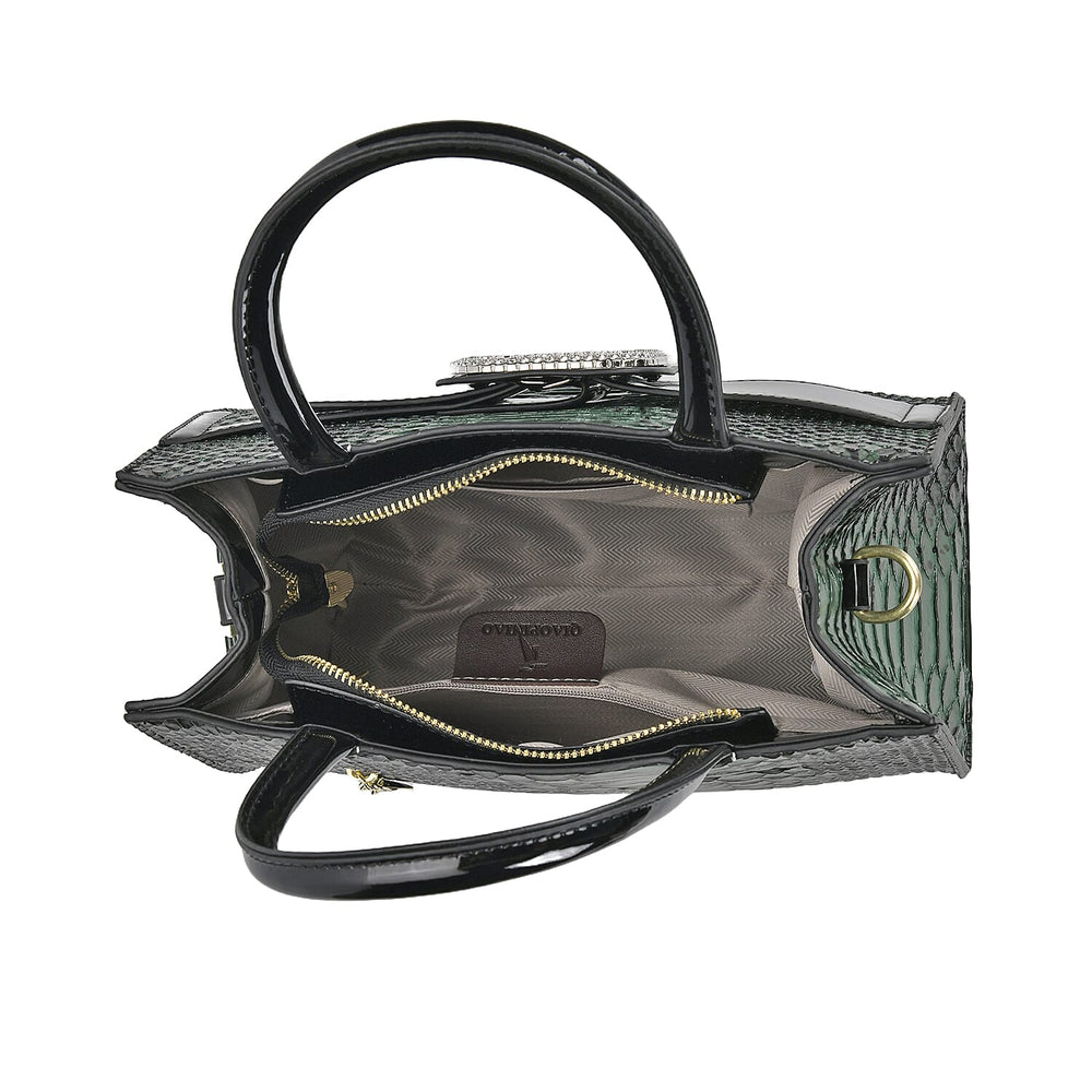 Snake Skin Pattern Crossbody Bag - Green - Black