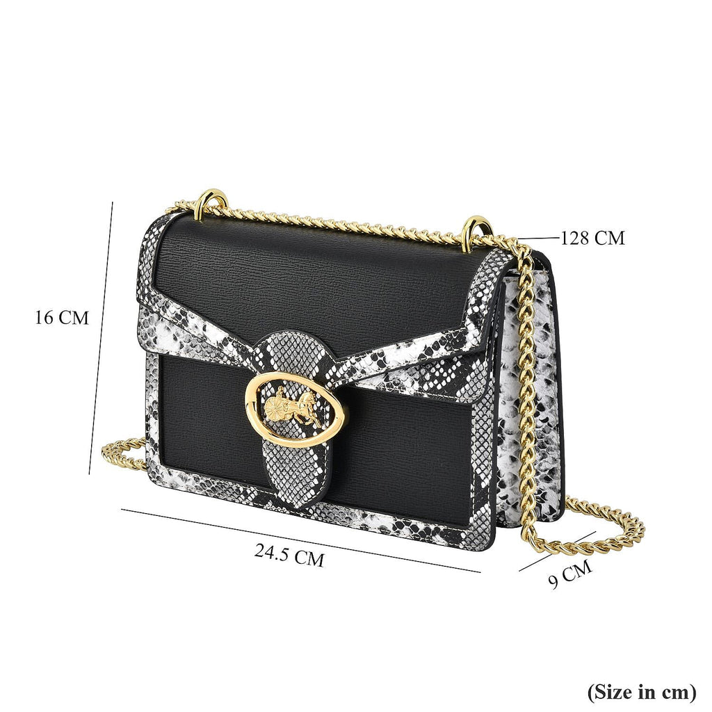 PU Snakeskin Crossbody Bag (Size 24x9x16 cm) - Black