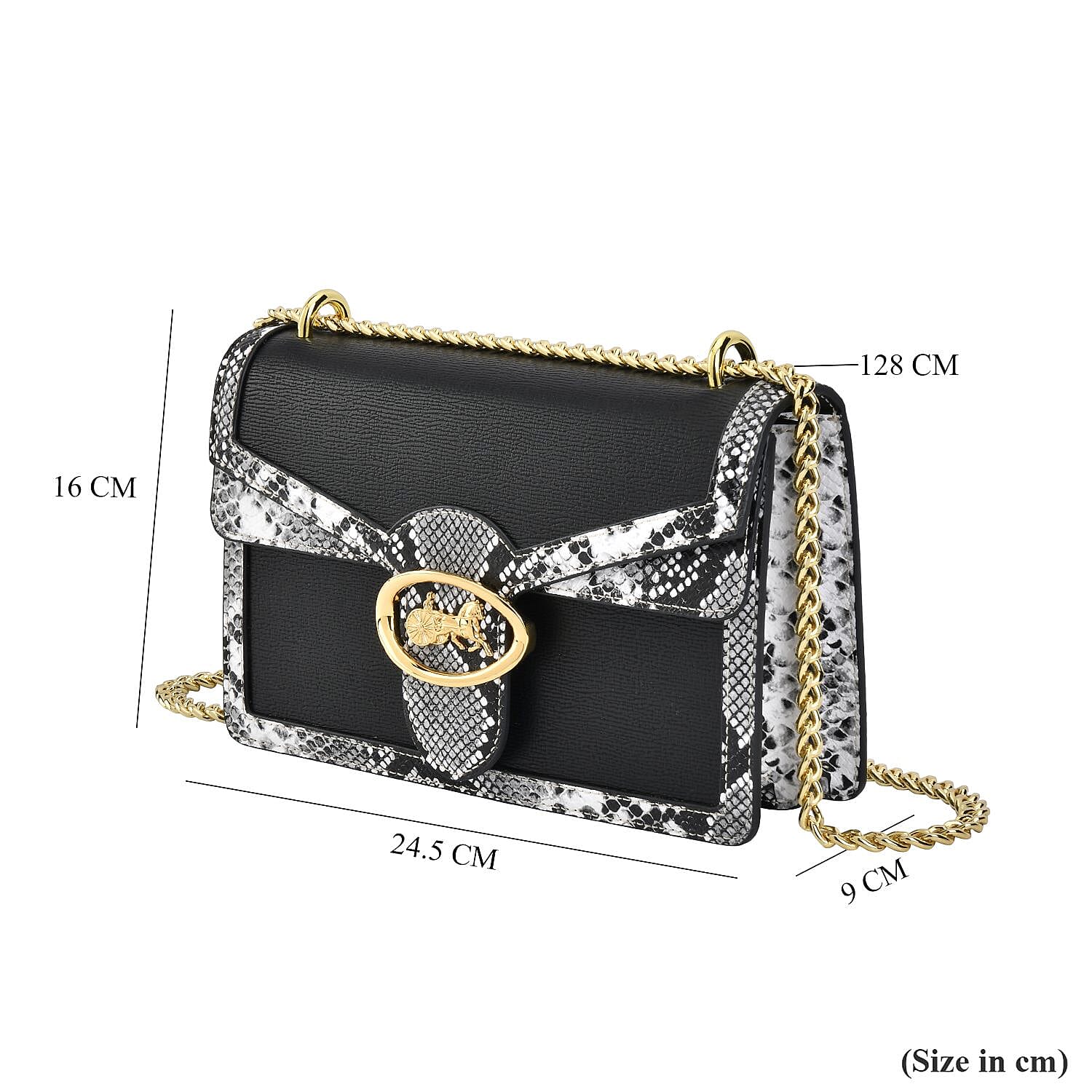 PU Snakeskin Crossbody Bag (Size 24x9x16 cm) - Black