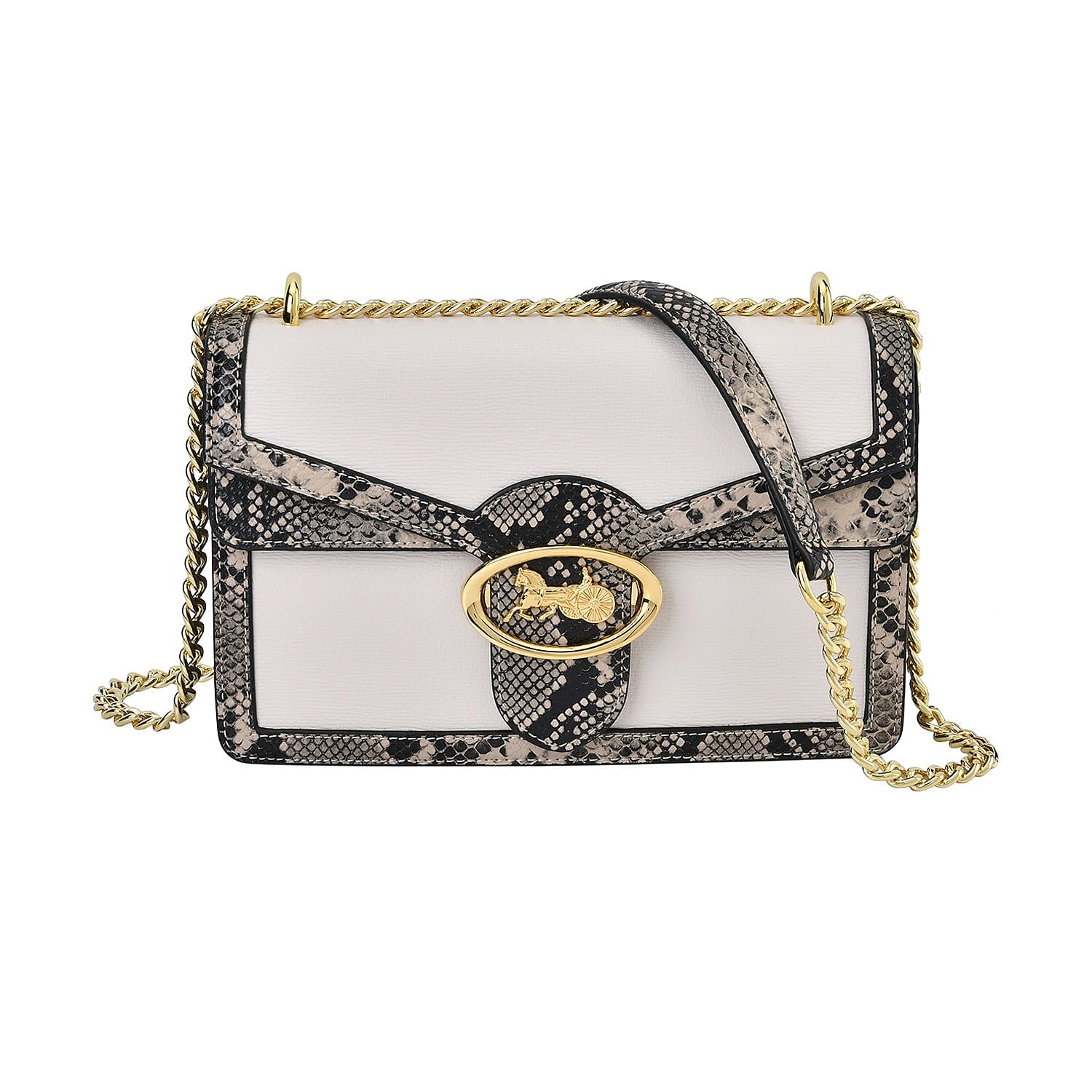 PU Snakeskin Crossbody Bag (Size 24x9x16 cm) - Black