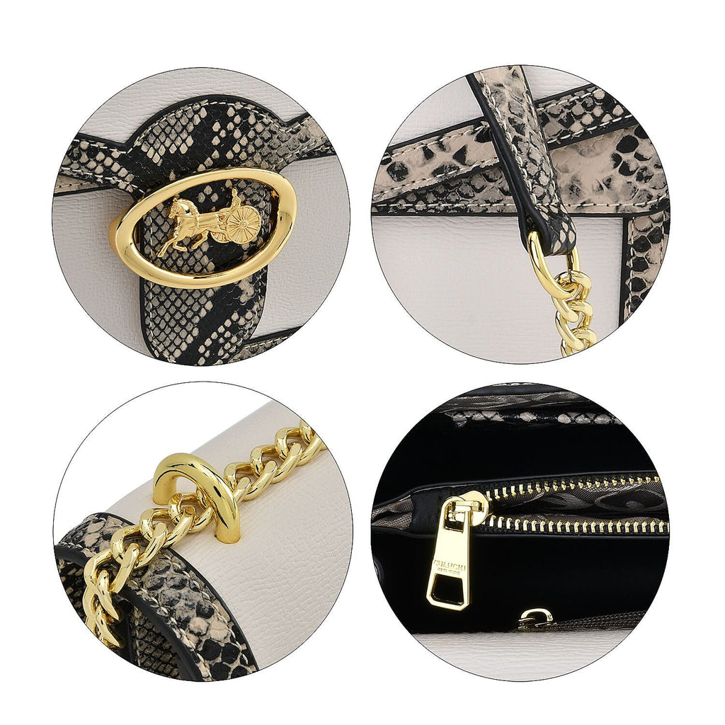 New Designer Launch GUANCHI New York Snakeskin Crossbody Bag - White - Black