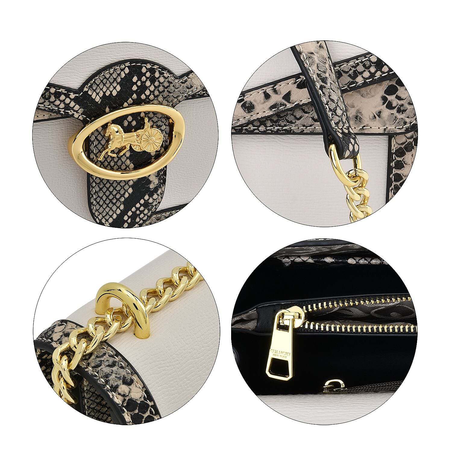 New Designer Launch GUANCHI New York Snakeskin Crossbody Bag - White - Black