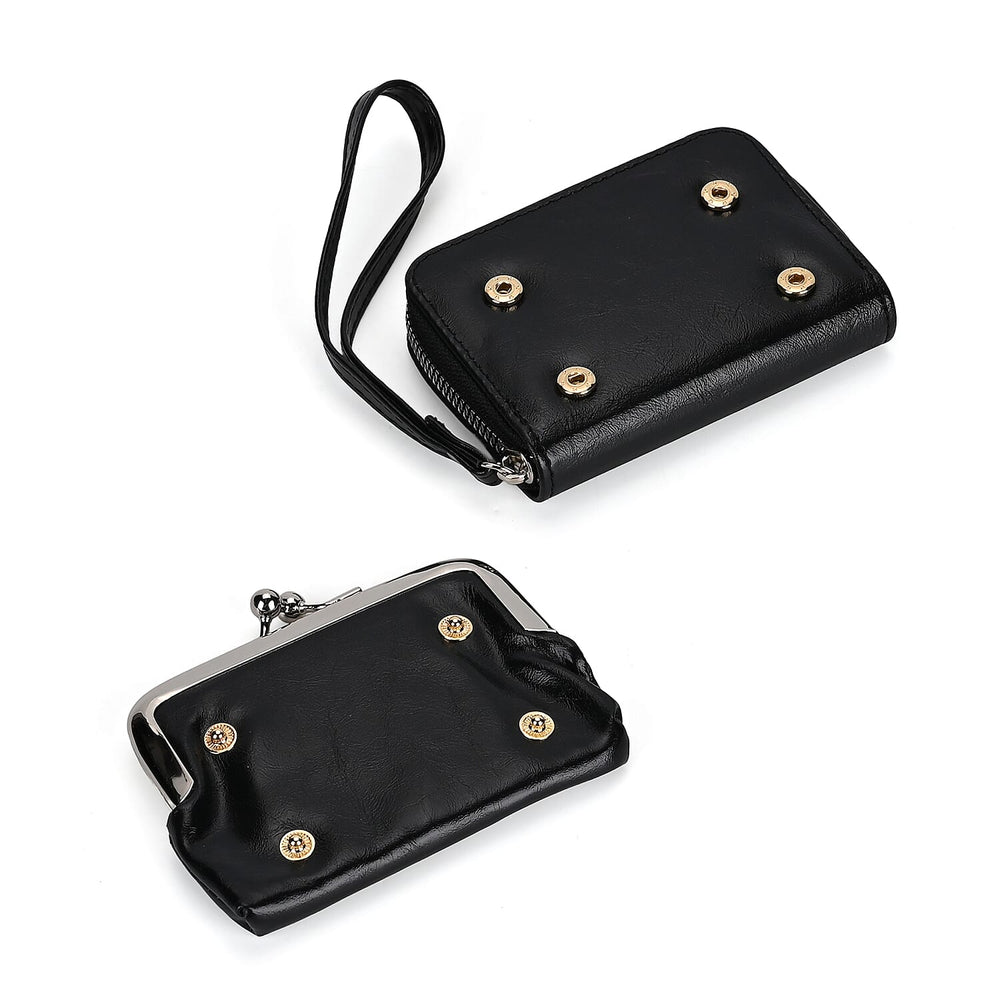 Elegant Monogram Quilted Phone Bag with Matching Clutch Card Holder - Black