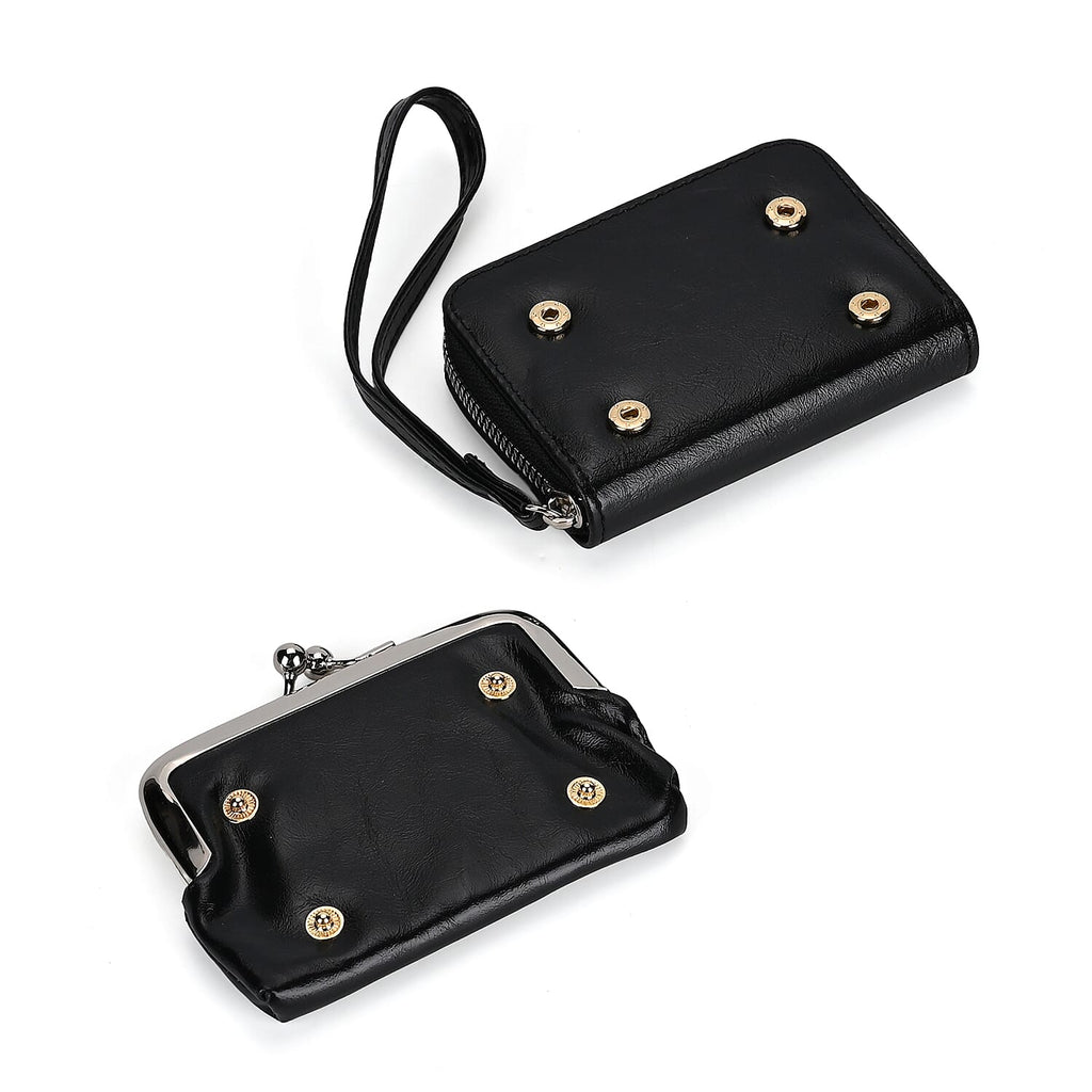 Elegant Monogram Quilted Phone Bag with Matching Clutch Card Holder - Black