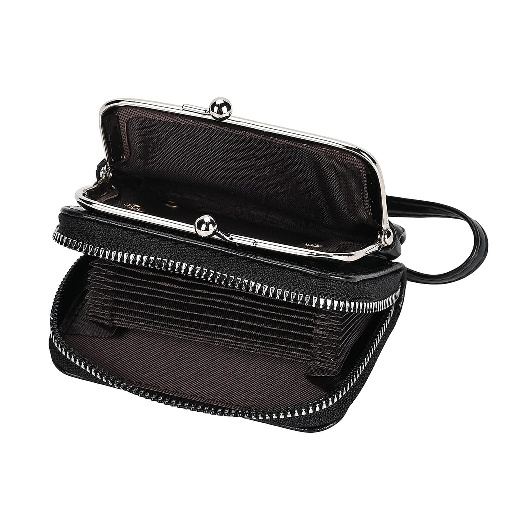 Elegant Monogram Quilted Phone Bag with Matching Clutch Card Holder - Black