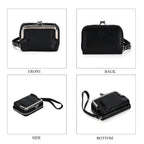 Elegant Monogram Quilted Phone Bag with Matching Clutch Card Holder - Black