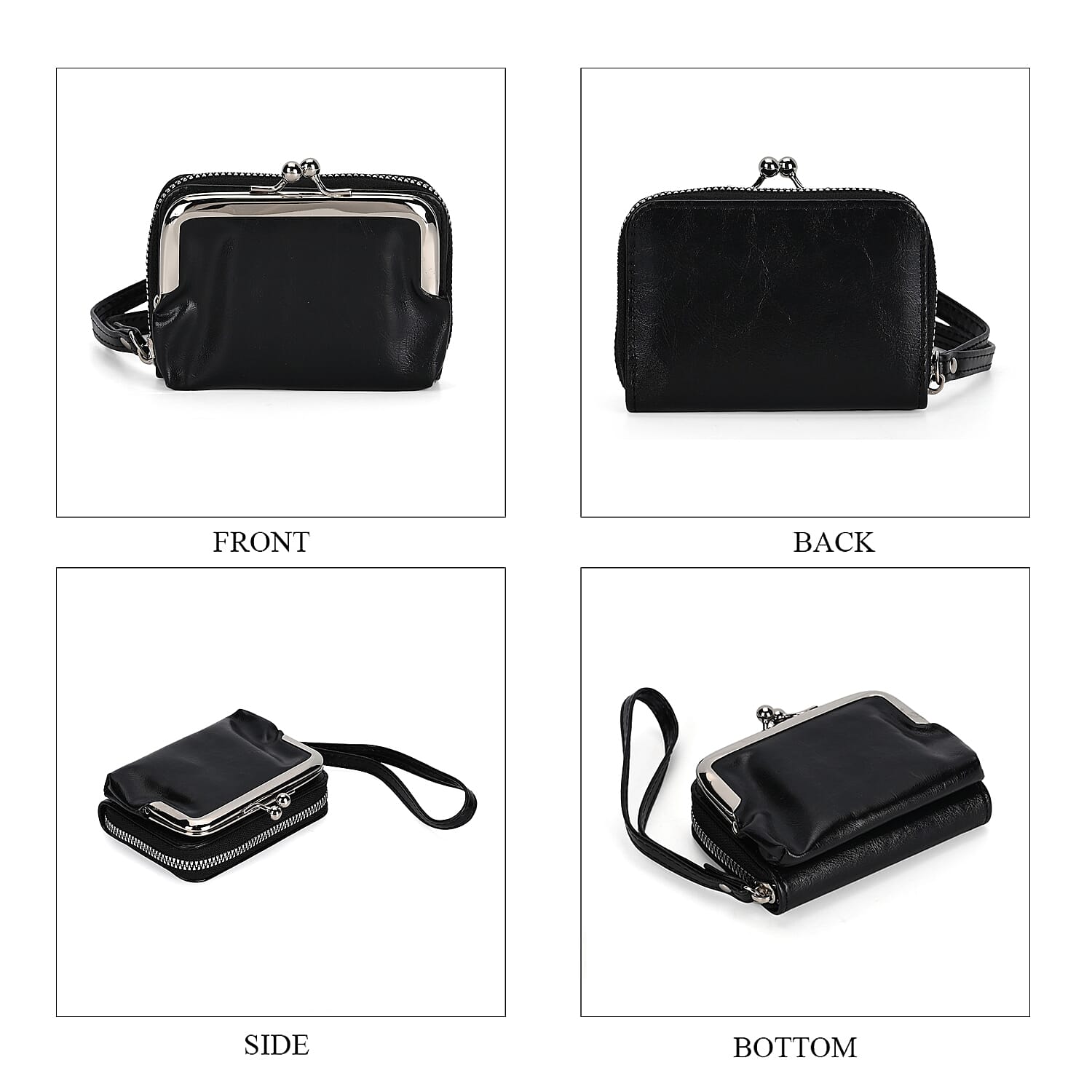 Elegant Monogram Quilted Phone Bag with Matching Clutch Card Holder - Black